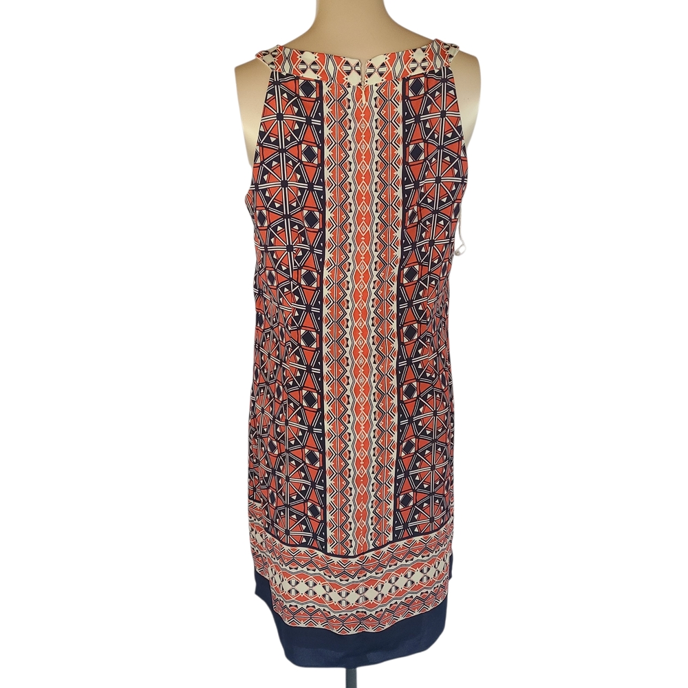 LONDON TIMES Women US 8 Sleeveless Geometric Print Orange Blue Shift Dress